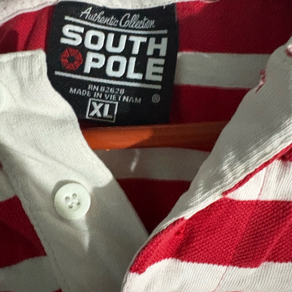 South Pole Red and White Striped Polo
